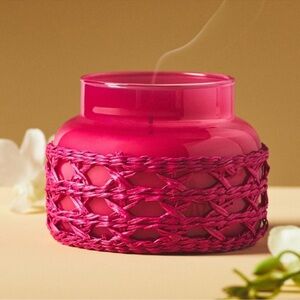 NWT Anthropologie Capri Blue Volcano Pink Rattan Candle